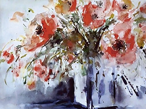 Artland Qualitätsbilder I Bild auf Leinwand Leinwandbilder Wandbilder 80 x 60 cm Botanik Blumen Mohnblume Malerei Rot B9ND Mohn in Vase