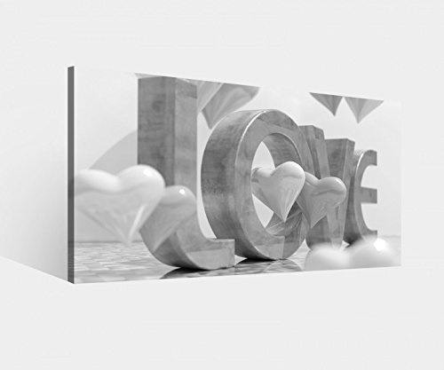 Leinwandbild Love Text 3D Blumen rosa Herz Herzen Liebe Schlafzimmer schwarz weiß Leinwand Bild Bilder Wandbild Holz Leinwandbilder vom Hersteller 9W1435, Leinwand Größe 1:80x40cm