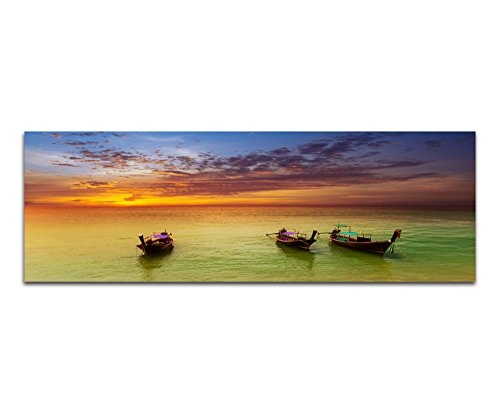 Augenblicke Wandbilder Keilrahmenbild Wandbild 150x50cm Thailand Strand Meer Boote Abendrot