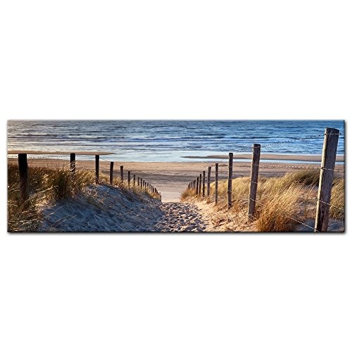 Keilrahmenbild - Schöner Weg zum Strand III - Bild auf Leinwand - 120x40 cm einteilig - Leinwandbilder - Urlaub, Sonne & Meer - Nordsee - Dünen mit Strandgräsern - Idylle - Erholung