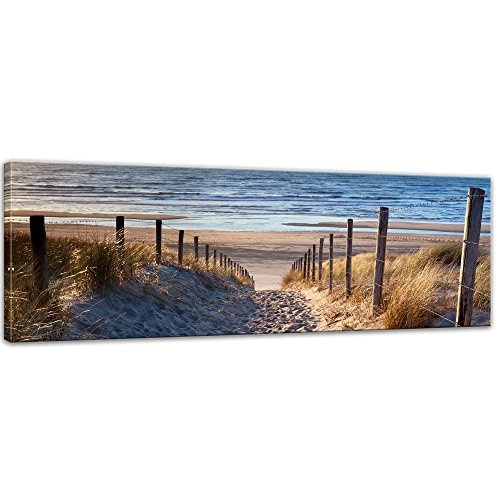 Keilrahmenbild - Schöner Weg zum Strand III - Bild auf Leinwand - 120x40 cm einteilig - Leinwandbilder - Urlaub, Sonne & Meer - Nordsee - Dünen mit Strandgräsern - Idylle - Erholung
