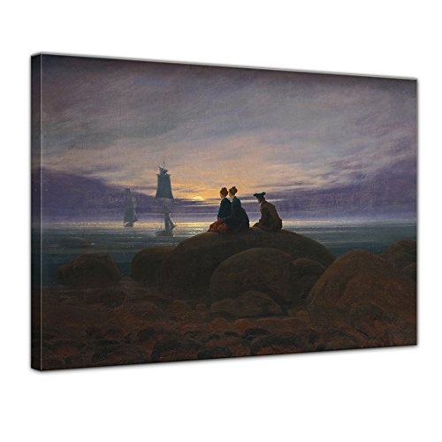 Keilrahmenbild Caspar David Friedrich Mondaufgang am Meer - 120x90cm quer - Alte Meister Berühmte Gemälde Leinwandbild Kunstdruck Bild auf Leinwand