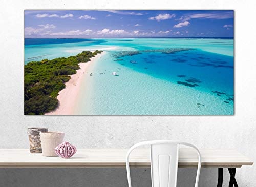 Topquadro XXL Wandbild, Leinwandbild 100x50cm, Kristallklares Wasser auf Malediven - Meer, Tropen und Inseln - Panoramabild Keilrahmenbild, Bild auf Leinwand - Einteilig, Fertig zum Aufhängen