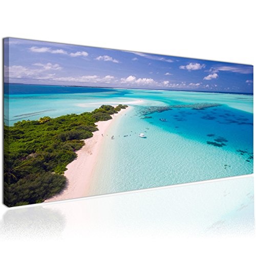 Topquadro XXL Wandbild, Leinwandbild 100x50cm, Kristallklares Wasser auf Malediven - Meer, Tropen und Inseln - Panoramabild Keilrahmenbild, Bild auf Leinwand - Einteilig, Fertig zum Aufhängen
