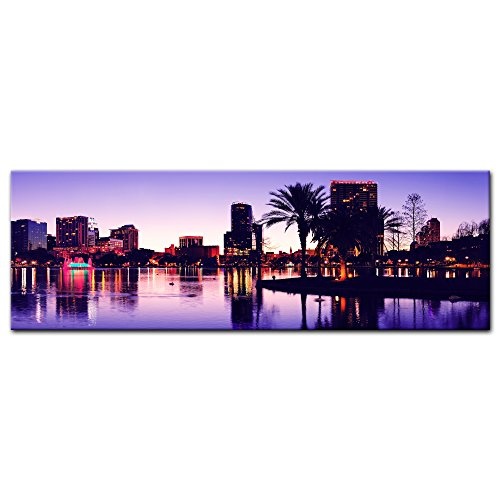 Keilrahmenbild - Orlando - Florida - Bild auf Leinwand - 120x40 cm - Leinwandbilder - Urlaub, Sonne & Meer - Amerika - Lake EOLA Park - Sonnenuntergang