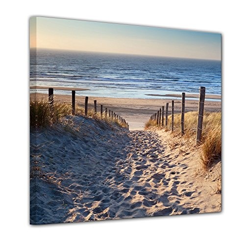 Keilrahmenbild - Schöner Weg zum Strand III - Bild auf Leinwand - 80x80 cm einteilig - Leinwandbilder - Urlaub, Sonne & Meer - Nordsee - Dünen mit Strandgräsern - Idylle - Erholung