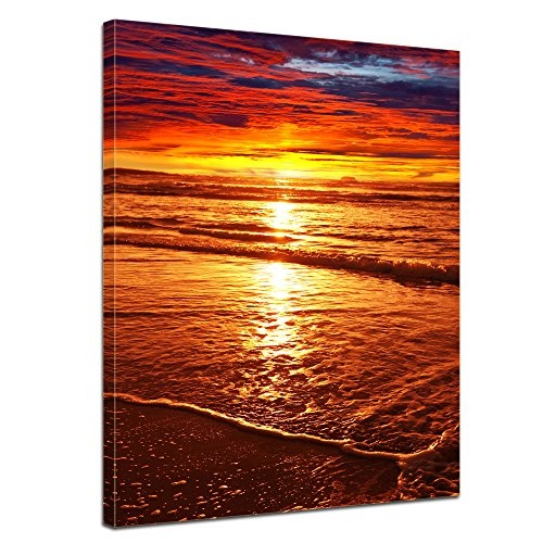 Keilrahmenbild - Sonnenuntergang - Bild auf Leinwand - 90 x 120 cm 1 teilig - Leinwandbilder - Bilder als Leinwanddruck - Urlaub, Sonne & Meer - Landschaft - prächtiger Sonnenuntergang über dem Meer