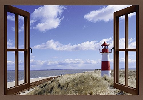 Artland Qualitätsbilder I Bild auf Leinwand Leinwandbilder Wandbilder 100 x 70 cm Landschaften Fensterblick Foto Braun A8MR Fensterblick Leuchtturm Sylt
