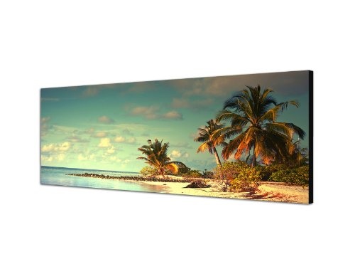 Augenblicke Wandbilder Keilrahmenbild Wandbild 150x50cm Malediven Strand Meer Palmen