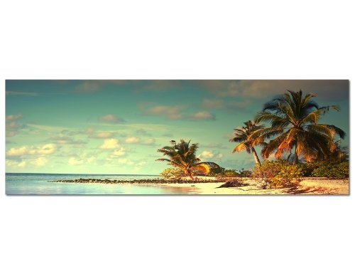 Augenblicke Wandbilder Keilrahmenbild Wandbild 150x50cm Malediven Strand Meer Palmen