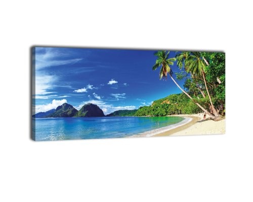 Leinwandbild Panorama Nr. 364 Tropenparadies 100x40cm, Keilrahmenbild, Bild auf Leinwand, Palmen Ozean Meer