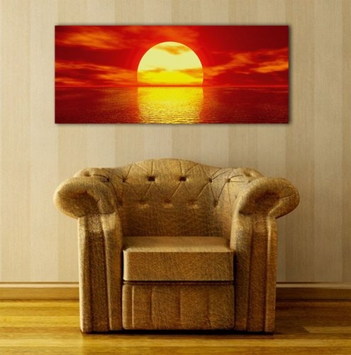 Leinwandbild Panorama Nr. 27 Roter Sonnenuntergang 100x40cm, Keilrahmenbild, Bild auf Leinwand, Kunstdruck Meer Sonne Abendrot