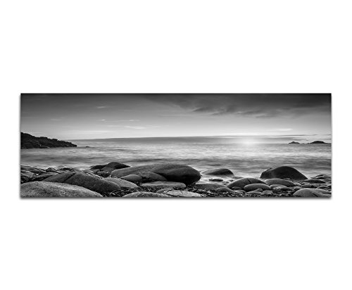 Augenblicke Wandbilder Keilrahmenbild Panoramabild SCHWARZ/Weiss 150x50cm Cornwall Meer Steine Sonnenuntergang