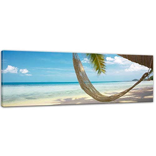 Keilrahmenbild - Palme - Hängematte - Bild auf Leinwand - 120 x 40 cm - Leinwandbilder - Bilder als Leinwanddruck - Urlaub, Sonne & Meer - Südsee - tropischer Strand