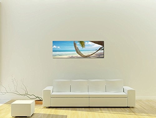 Keilrahmenbild - Palme - Hängematte - Bild auf Leinwand - 120 x 40 cm - Leinwandbilder - Bilder als Leinwanddruck - Urlaub, Sonne & Meer - Südsee - tropischer Strand