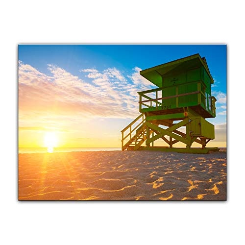 Wandbild Miami South Beach Sonnenuntergang - 80x60 cm Leinwandbilder Bilder als Leinwanddruck Fotoleinwand Urlaub, Sonne & Meer USA - Florida