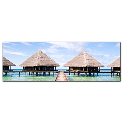 Keilrahmenbild - Tropischer Strand - Bild auf Leinwand - 160x50 cm einteilig - Leinwandbilder - Urlaub, Sonne & Meer -Indischer Ozean - Malediven - Resort - Wasserbungalow