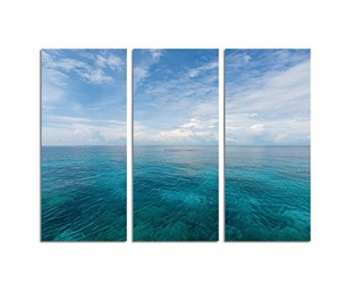 130x90cm – Keilrahmenbild türkisfarbenes Meer Wolken Thailand 3teiliges Wandbild auf Leinwand und Keilrahmen - Fotobild Kunstdruck Artprint