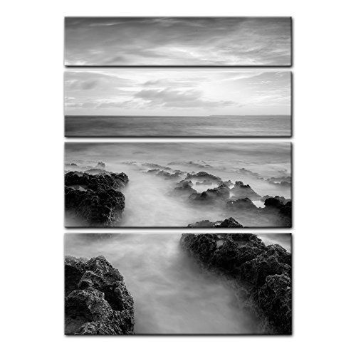 Keilrahmenbild - Abendrot - sw - Bild auf Leinwand 120 x 180 cm 4tlg - Leinwandbilder - Bilder als Leinwanddruck - Landschaften - Aussicht auf das Meer