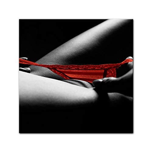 Keilrahmenbild - Roter Slip - Bild auf Leinwand - 80 x 80 cm - Leinwandbilder - Bilder als Leinwanddruck - Urlaub, Sonne & Meer - Akt & Erotik - sexy Frauenkörper
