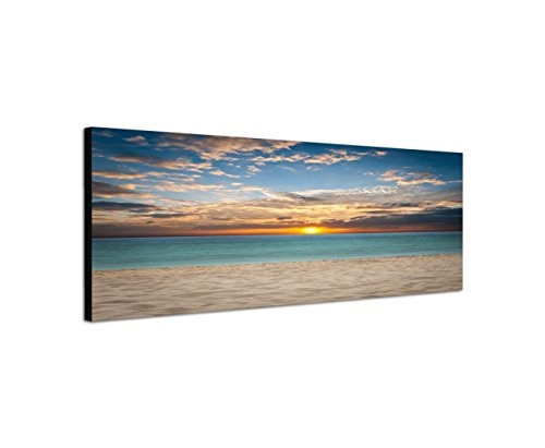 Augenblicke Wandbilder Keilrahmenbild Wandbild 150x50cm Meer Sandstrand Sonnenuntergang Wolken