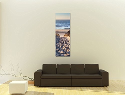 Keilrahmenbild - Schöner Weg zum Strand III - Bild auf Leinwand - 50x160 cm einteilig - Leinwandbilder - Urlaub, Sonne & Meer - Nordsee - Dünen mit Strandgräsern - Idylle - Erholung