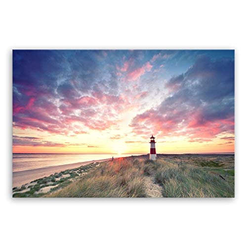 ge Bildet® hochwertiges Leinwandbild Panorama XXL Naturbilder Landschaftsbilder - Leuchtturm auf Sylt - Strand Natur Sonnenuntergang - 120 x 80 cm einteilig 2213 T