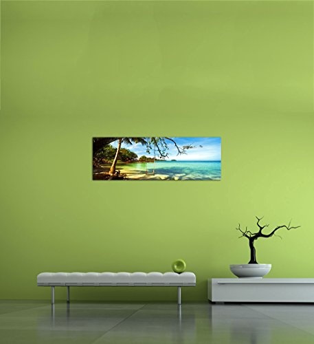 Keilrahmenbild - Tropical Beach Under Blue Sky - Thailand - Bild auf Leinwand - 120 x 40 cm - Leinwandbilder - Bilder als Leinwanddruck - Landschaften - Asien - Schaukel am Strand