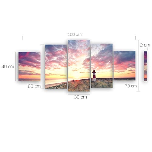 ge Bildet® hochwertiges Leinwandbild XXL - Leuchtturm auf Sylt - 150 x 70 cm mehrteilig (5 teilig) 1286