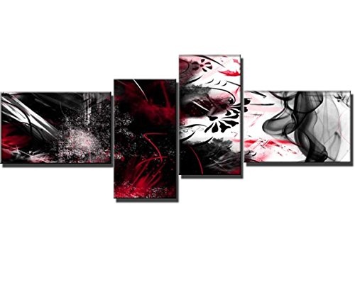 4 teiliges Wandbild (abstrakt_grunge_4teilig-55x155cm) Bild auf Leinwand und Keilrahmen, der aktuelle Deko Trend 2013! Modern Art Pics in hoher Qualität als original Kunstdruck - Picture Style Motiv (Abstrakt schwarz rot weiss) Foto als Bild. Ein Blickfan