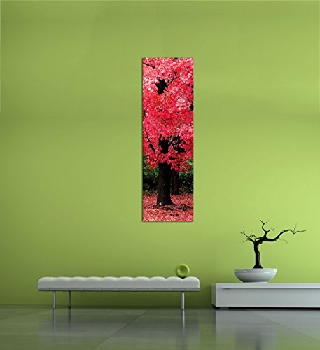 Keilrahmenbild - Herbst Abstrakt - Bild auf Leinwand - 50 x 160 cm - Leinwandbilder - Bilder als Leinwanddruck - Pflanzen & Blumen - Natur - rötlicher Blätterwald