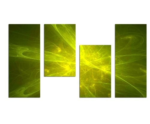 Augenblicke Wandbilder Grüne Galaxie 130x70cm 4 teiliges Keilrahmenbild (50x70+30x50+30x50+30x70cm) abstraktes Wandbild mehrteilig Gemälde-Stil handgemalte Optik Vintage