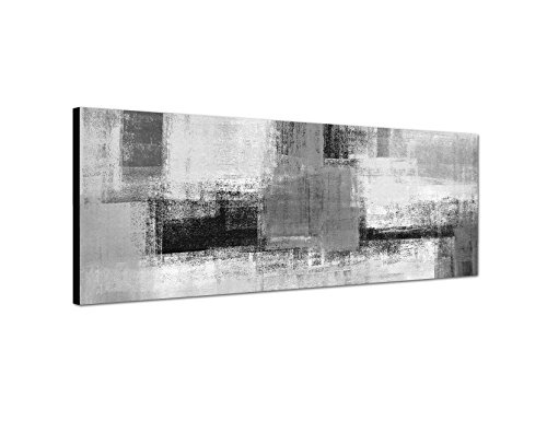 Leinwandfoto als Panorama SCHWARZ / WEISS 120x40cm Kunstmalerei abstrakt grau gelb weiß