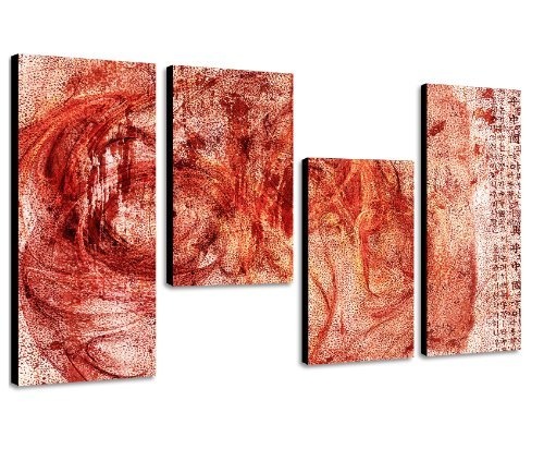 Augenblicke Wandbilder Rotes Bild 130x70cm 4 teiliges Keilrahmenbild Airbrush looked (30x70+30x50+30x50+30x70cm) abstraktes Wandbild mehrteilig Gemälde-Stil handgemalte Optik Vintage