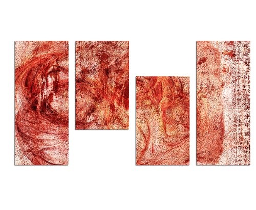 Augenblicke Wandbilder Rotes Bild 130x70cm 4 teiliges Keilrahmenbild Airbrush looked (30x70+30x50+30x50+30x70cm) abstraktes Wandbild mehrteilig Gemälde-Stil handgemalte Optik Vintage