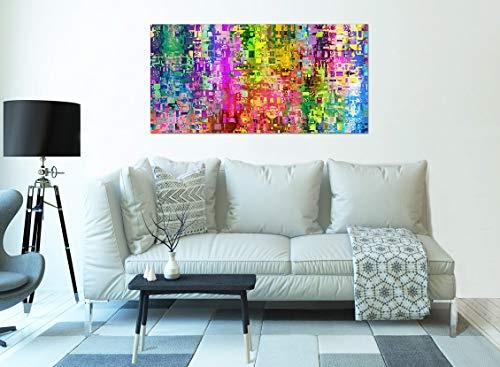 XXL Wandbild, Leinwandbild 100x50cm, Fantasie, Abstrakt und Bunt, Bunt - Quadrate - Panoramabild Keilrahmenbild, Bild auf Leinwand - Einteilig, Fertig zum Aufhängen