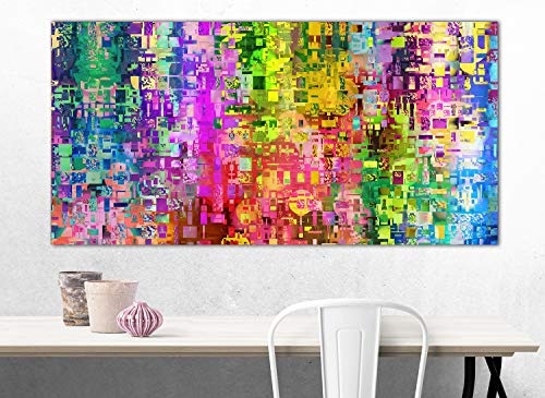 XXL Wandbild, Leinwandbild 100x50cm, Fantasie, Abstrakt und Bunt, Bunt - Quadrate - Panoramabild Keilrahmenbild, Bild auf Leinwand - Einteilig, Fertig zum Aufhängen