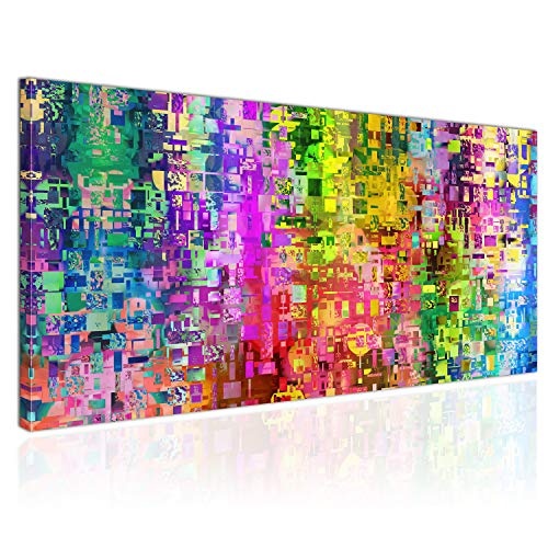 XXL Wandbild, Leinwandbild 100x50cm, Fantasie, Abstrakt und Bunt, Bunt - Quadrate - Panoramabild Keilrahmenbild, Bild auf Leinwand - Einteilig, Fertig zum Aufhängen