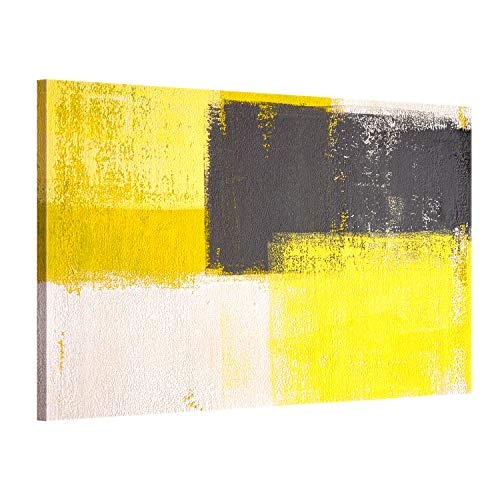 ge Bildet® hochwertiges Leinwandbild Abstrakte Kunstwerke - Yellow and Grey - abstrakt Gelb Grau Weiß - 40 x 30 cm einteilig 2205 A