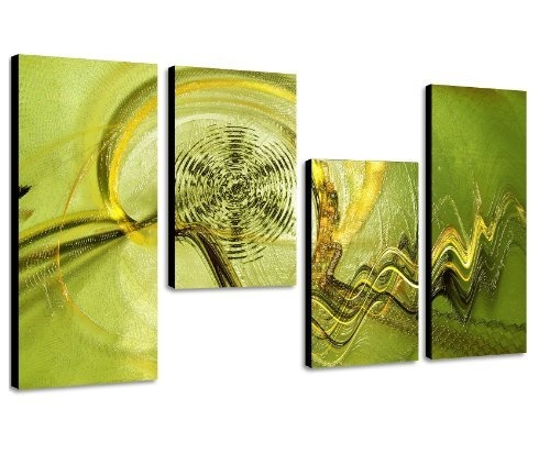 Augenblicke Wandbilder Grüne Oase - 130x70cm 4 teiliges Keilrahmenbild Kunstdruck (30x70+30x50+30x50+30x70cm) abstraktes Wandbild mehrteilig Gemälde-Stil handgemalte Optik Vintage