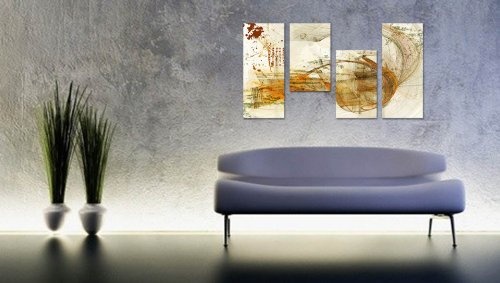 Augenblicke Wandbilder 130x70cm 4 teiliges Keilrahmenbild (30x70+30x50+30x50+30x70cm) abstraktes Wandbild mehrteilig Gemälde-Stil handgemalte Optik Vintage