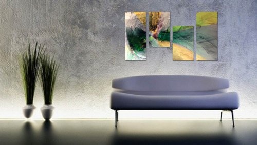Zeitgeist der Moderne - Wandbild 130x70cm 4 teiliges Keilrahmenbild (30x70+30x50+30x50+30x70cm) abstraktes Wandbild mehrteilig Kunstdruck im Gemälde-Stil - optisch wie handgemalt - glatte Oberfläche - Vintage
