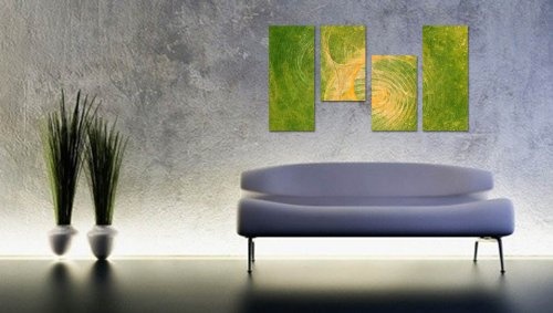 Augenblicke Wandbilder Frühlingszauber 130x70cm 4 teiliges Keilrahmenbild Airbrush looked (30x70+30x50+30x50+30x70cm) abstraktes Wandbild mehrteilig Gemälde-Stil handgemalte Optik Vintage