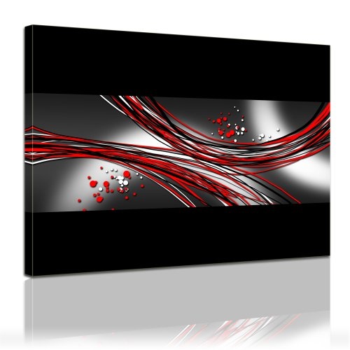 Keilrahmenbild - Geschwungene Linien - Bild auf Leinwand - 120x90 cm - Leinwandbilder - Abstrakt - Ausschnitt - Rahmen - Wellen - schwarz - rot