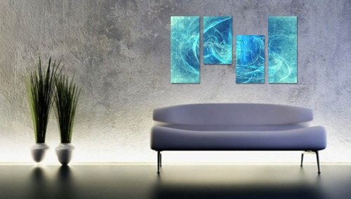 Augenblicke Wandbilder Meeresrauschen 130x70cm 4 teiliges Keilrahmenbild (30x70+30x50+30x50+30x70cm) abstraktes Wandbild mehrteilig Gemälde-Stil handgemalte Optik Vintage