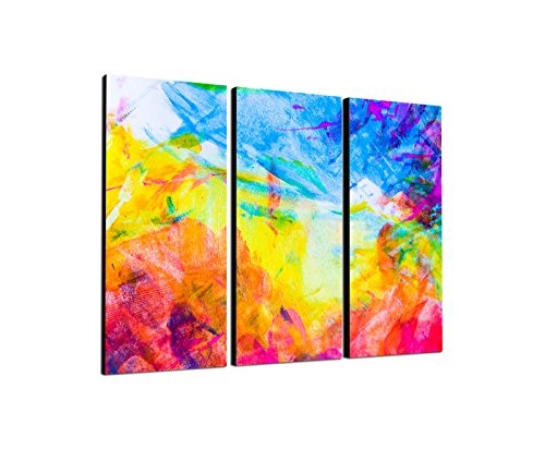 130x90cm – Keilrahmenbild abstrakt Wasserfarben gemalt bunt 3teiliges Wandbild auf Leinwand und Keilrahmen - Fotobild Kunstdruck Artprint