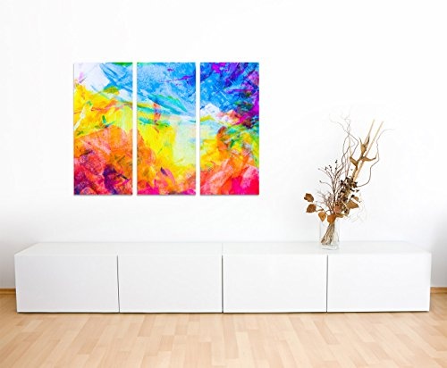 130x90cm – Keilrahmenbild abstrakt Wasserfarben gemalt bunt 3teiliges Wandbild auf Leinwand und Keilrahmen - Fotobild Kunstdruck Artprint