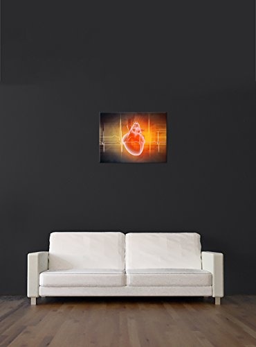 Keilrahmenbild - Abstrakte Kunst XXXI - Bild auf Leinwand - 120x90 cm einteilig - Leinwandbilder - Abstrakt - futuristisch - Herz orange