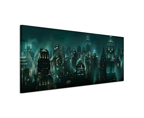 Paul Sinus Art Kunstdruck Bioshock_Rapture_150x50cm Panoramabild_Ausführung qualitativ hochwertiges Keilrahmenbild auf echter Leinwand als Wandbild auf Keilrahmen