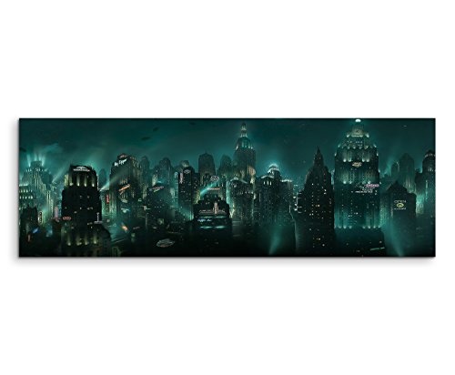 Paul Sinus Art Kunstdruck Bioshock_Rapture_150x50cm Panoramabild_Ausführung qualitativ hochwertiges Keilrahmenbild auf echter Leinwand als Wandbild auf Keilrahmen